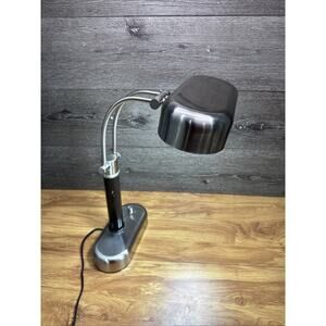 Modern Brushed Nickel Banker Desk Lamp Adjustable Industrial Dual Socket Office